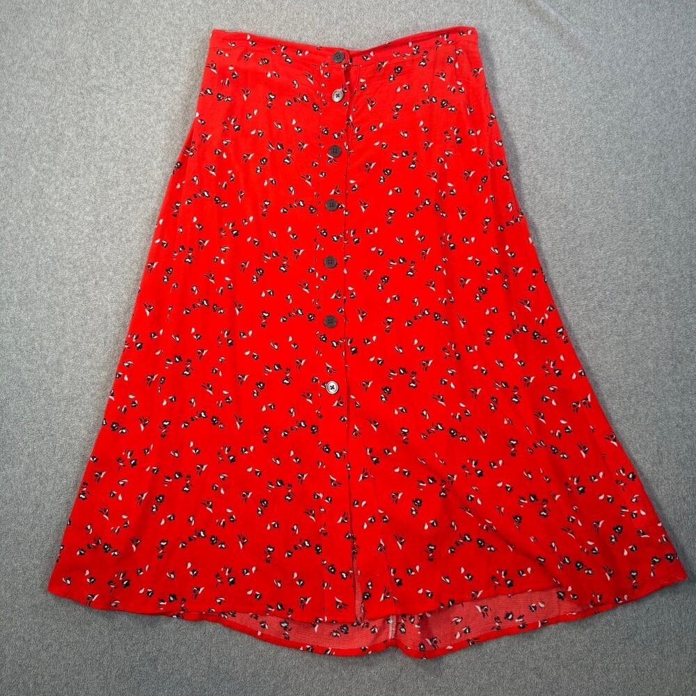 GAP Women's 8 Red Floral Button Front A-Line Maxi Skirt Rayon Spring Summer